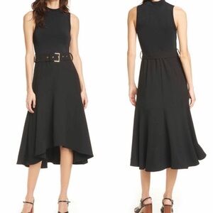 TED BAKER Corvala Black High Low Midi Dress Size UK 12 US 8 Medium M